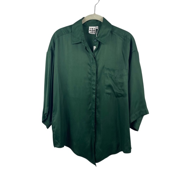 NWT Corcor The Greenwich Satin Oversized Button-Up Shirt Sz XXS - Picture 3 of 10
